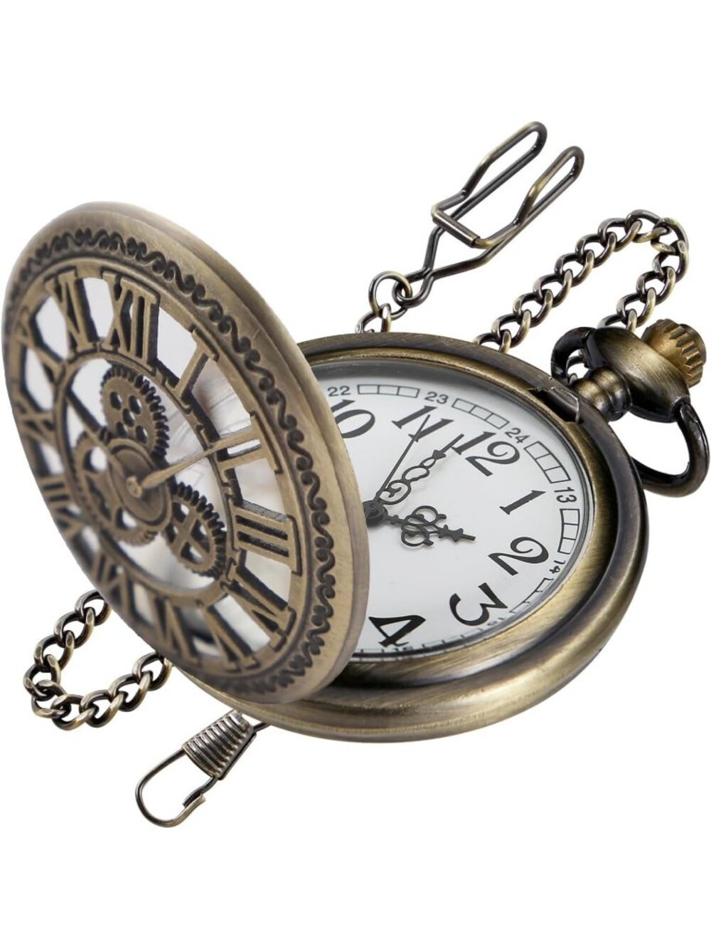 Men's Brown Analog Quartz Arabic Numeral Three Small Gear Chain Pocket Watch